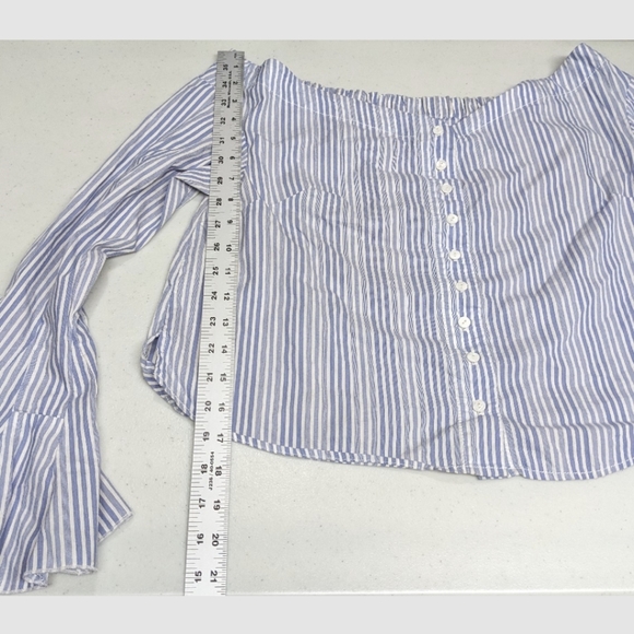 Free People Striped Blue Off Shoulder Blouse Bell Sleeve XS - Picture 9 of 14